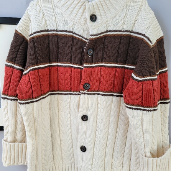Janie and Jack Cable Knit Color Block Button up Fall Cardigan Sweater 4 - Picture 5 of 10